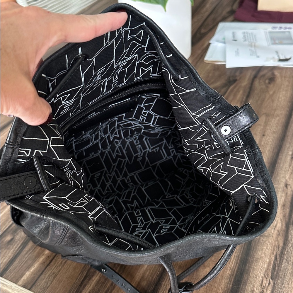 L.A.M.B. Black Leather Bucket Backpack - Picture 6 of 14